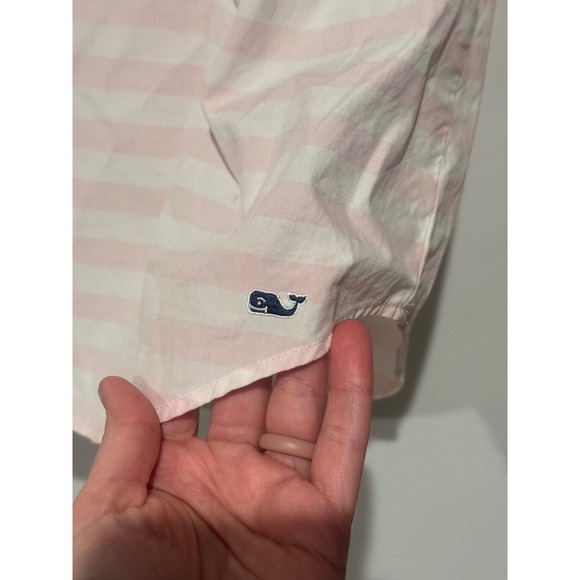 Vineyard Vines Pink White Stripe Button Up Shirt Women's Size 2 Long Sleeve - Picture 3 of 9